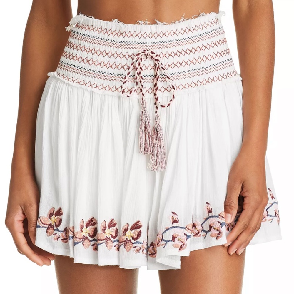 Surf Gypsy Embroidered Mini Skirt Swim Cover-Up in Ivory/Multi size S